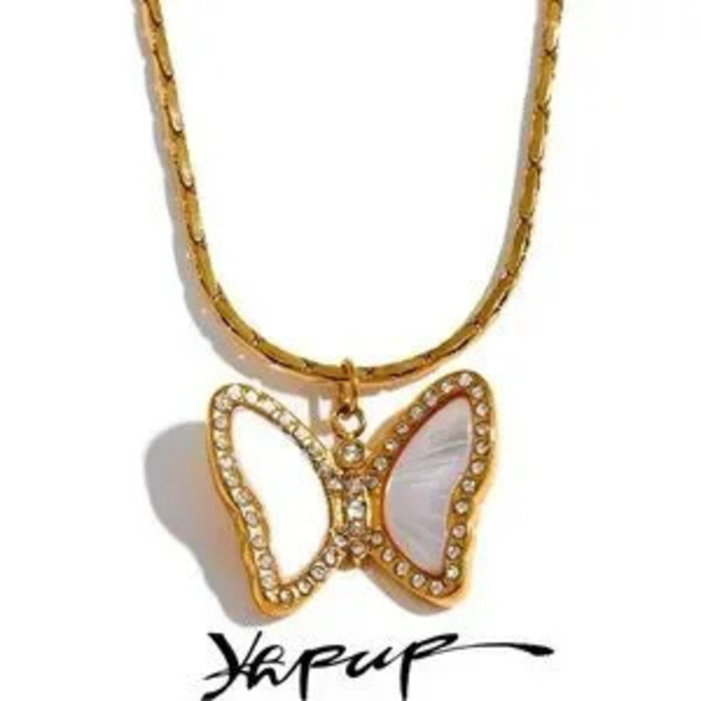 Delicate Stainless Steel Natural Shell Butterfly Cast Necklace 17